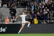 NJ/NY Gotham forward Esther Gonzalez celebrates after scoring a goal during the first half of the NWSL championship soccer game against OL Reign, Saturday, Nov. 11, 2023, in San Diego. (AP Photo/Gregory Bull)