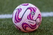 An NWSL soccer ball is seen on the pitch during a match between the Portland Thorns and NJ/NY Gotham FC at Providence Park on Saturday, Oct. 7, 2023. 
