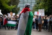 A mural depicting the Palestinian flag was removed from a classroom at Beaverton High after complaints from students. The same flag is seen here during a demonstration in downtown Portland in support of the Palestinian people in mid-October.