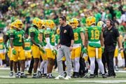 Oregon head coach Dan Lanning as the No. 9 Ducks face the Washington State Cougars in a college football game at Autzen stadium in Eugene, Oregon on Saturday, October. 21, 2023. 